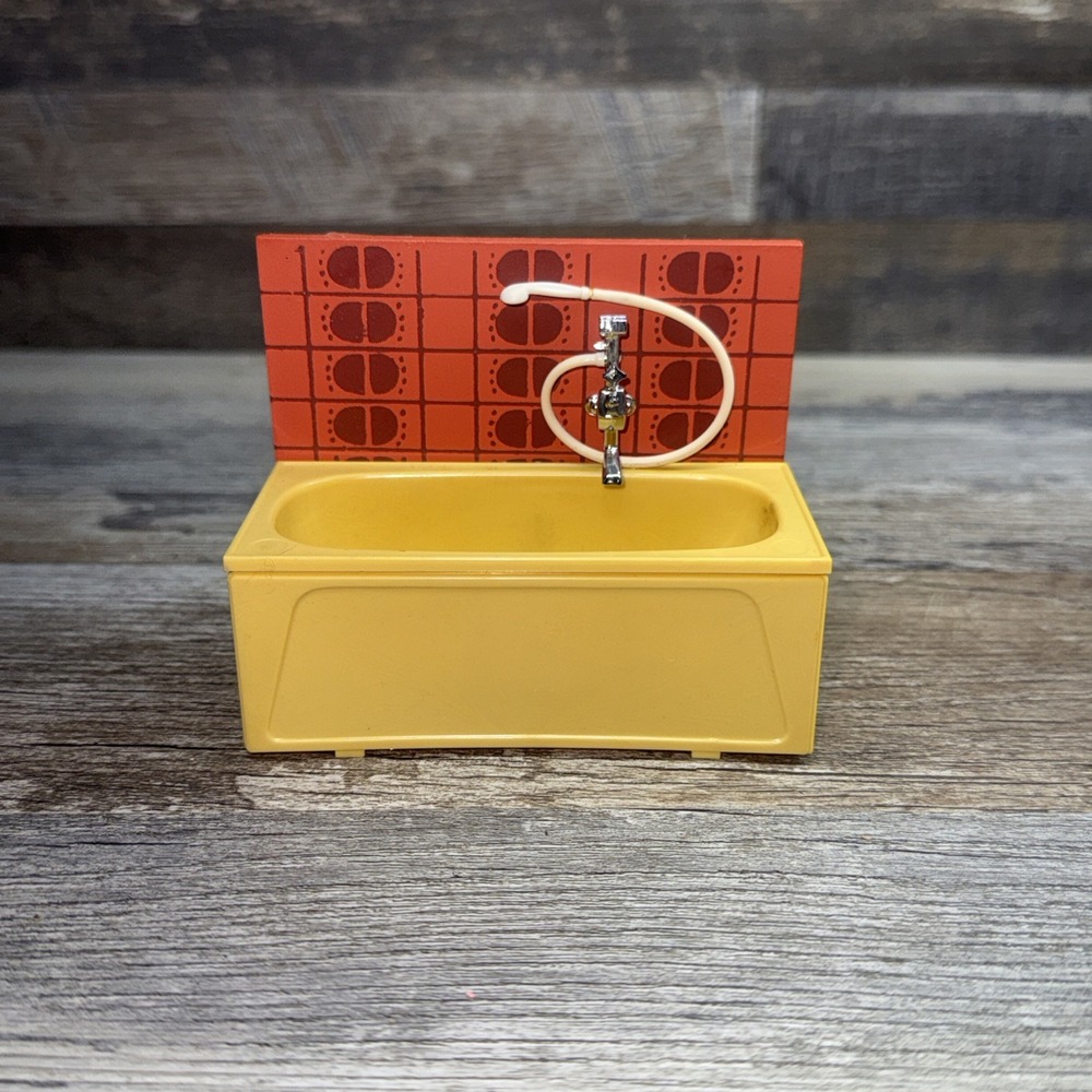 Vintage Lundby Doll House Yellow Bathtub Bathroom 1970s